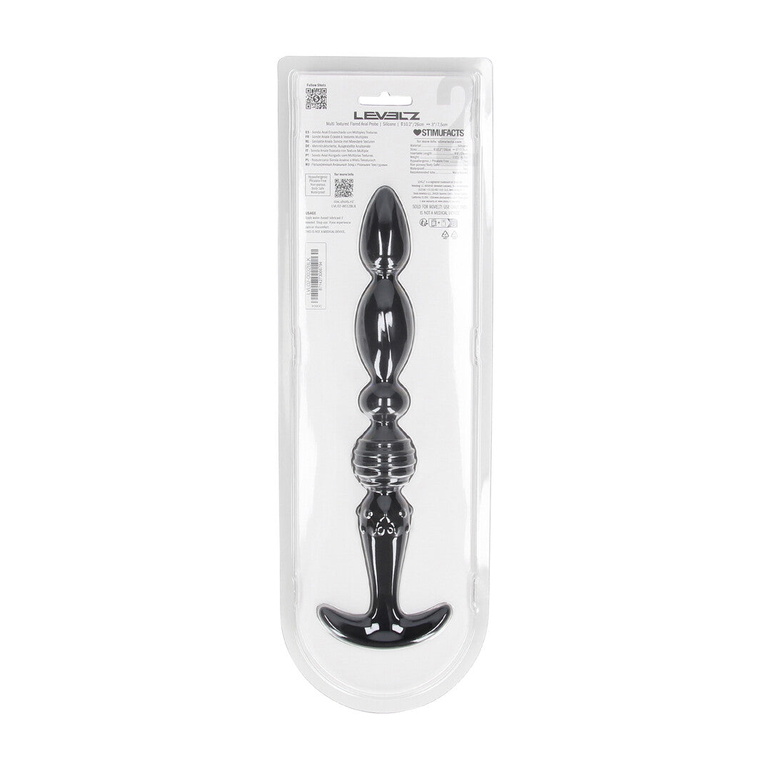 Multi Textured Silicone Flared Anale Probe - Zwart