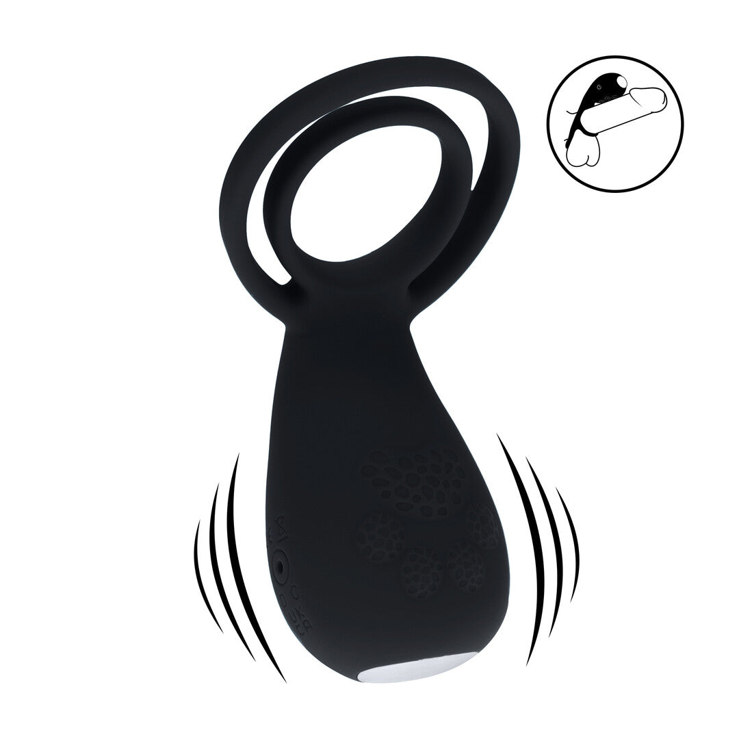 Vibrerende Cock- en Ballring met Pootstimulator - Zwart