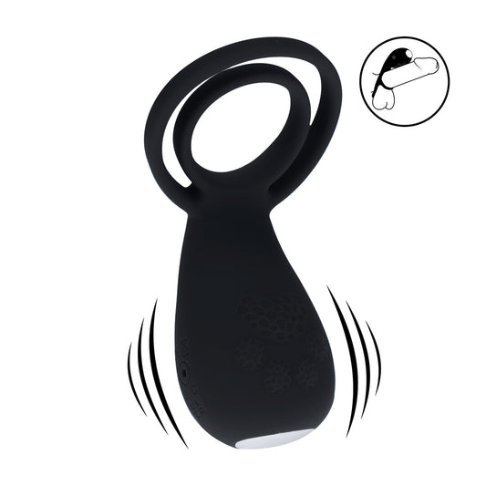 Vibrerende Cock- en Ballring met Pootstimulator - Zwart