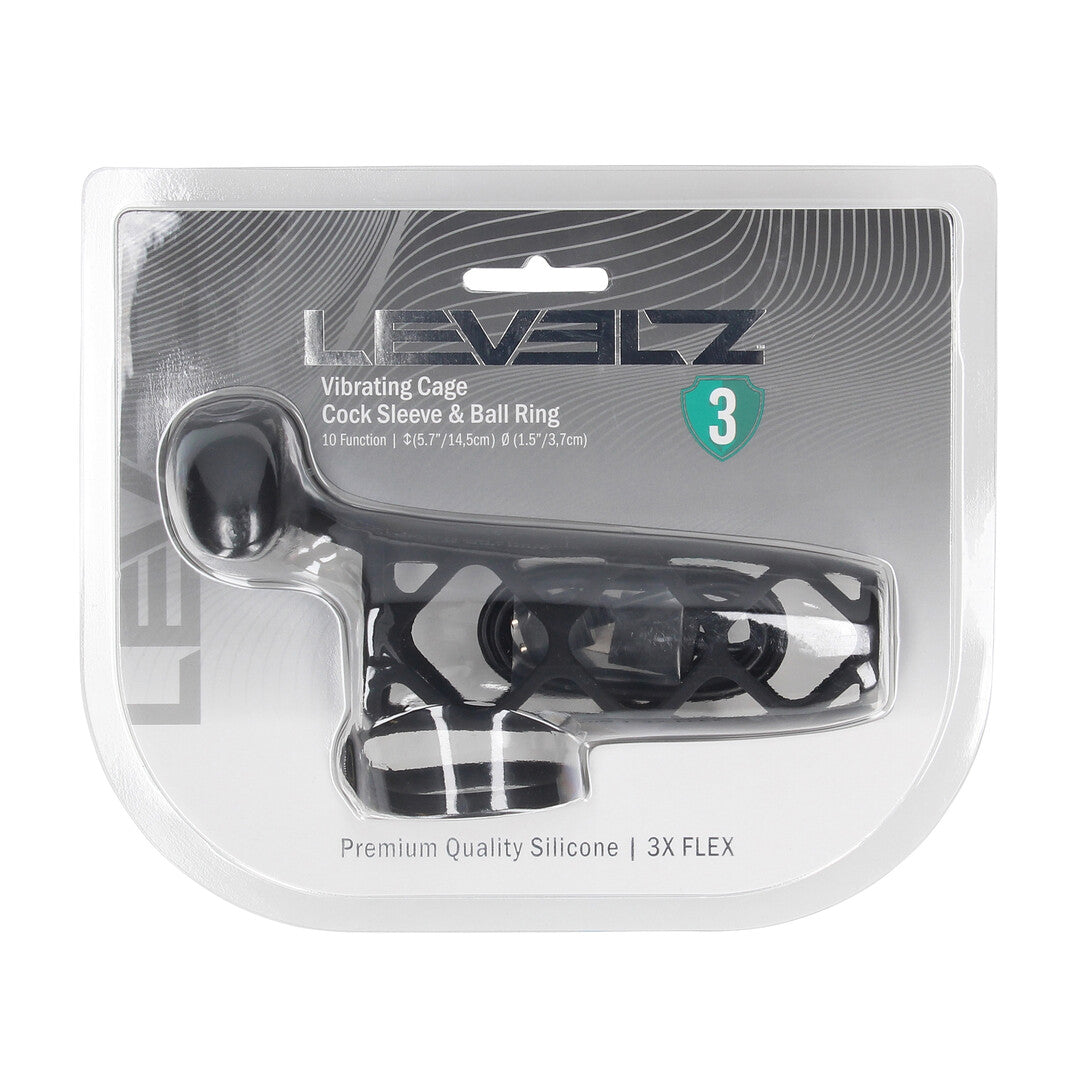 Vibrerende Kooi Silicone Penis Huls en Balring - Zwart
