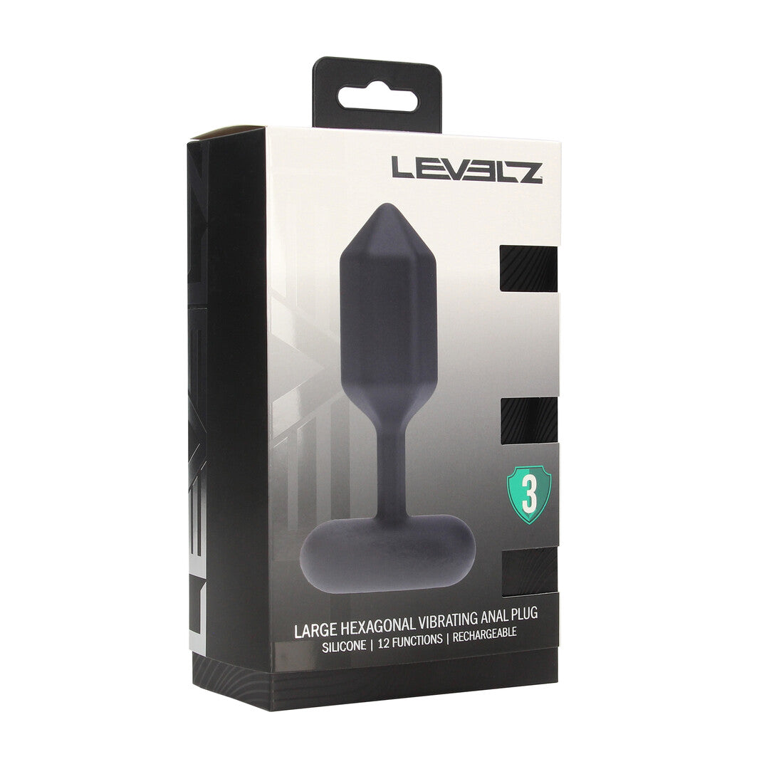Hexagonale Vibrerende Siliconen Anale Plug - L - Zwart