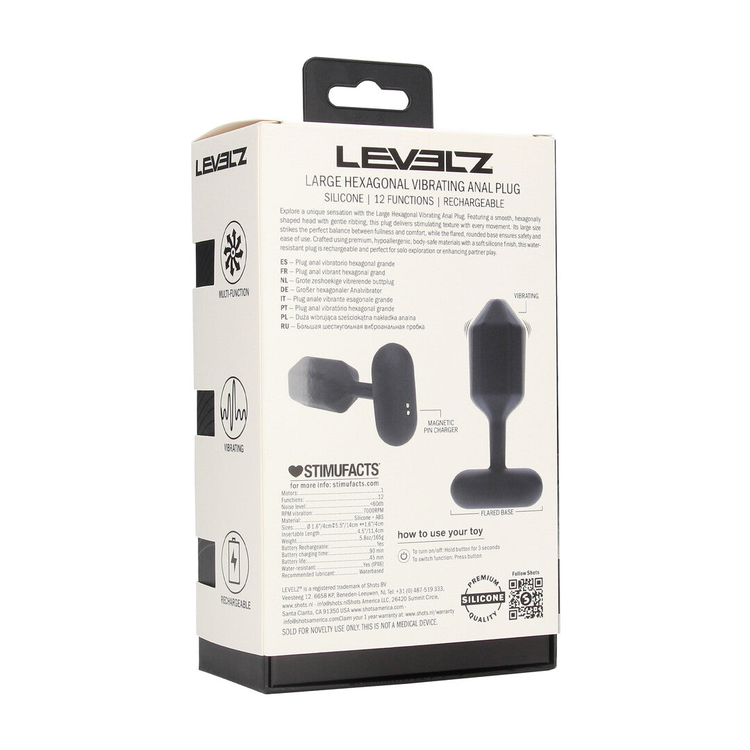 Hexagonale Vibrerende Siliconen Anale Plug - L - Zwart