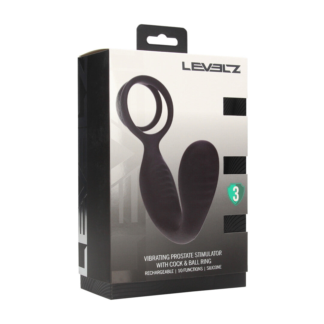 Vibrerende Siliconen Prostaatstimulator met Cock- en Ballring - Zwart