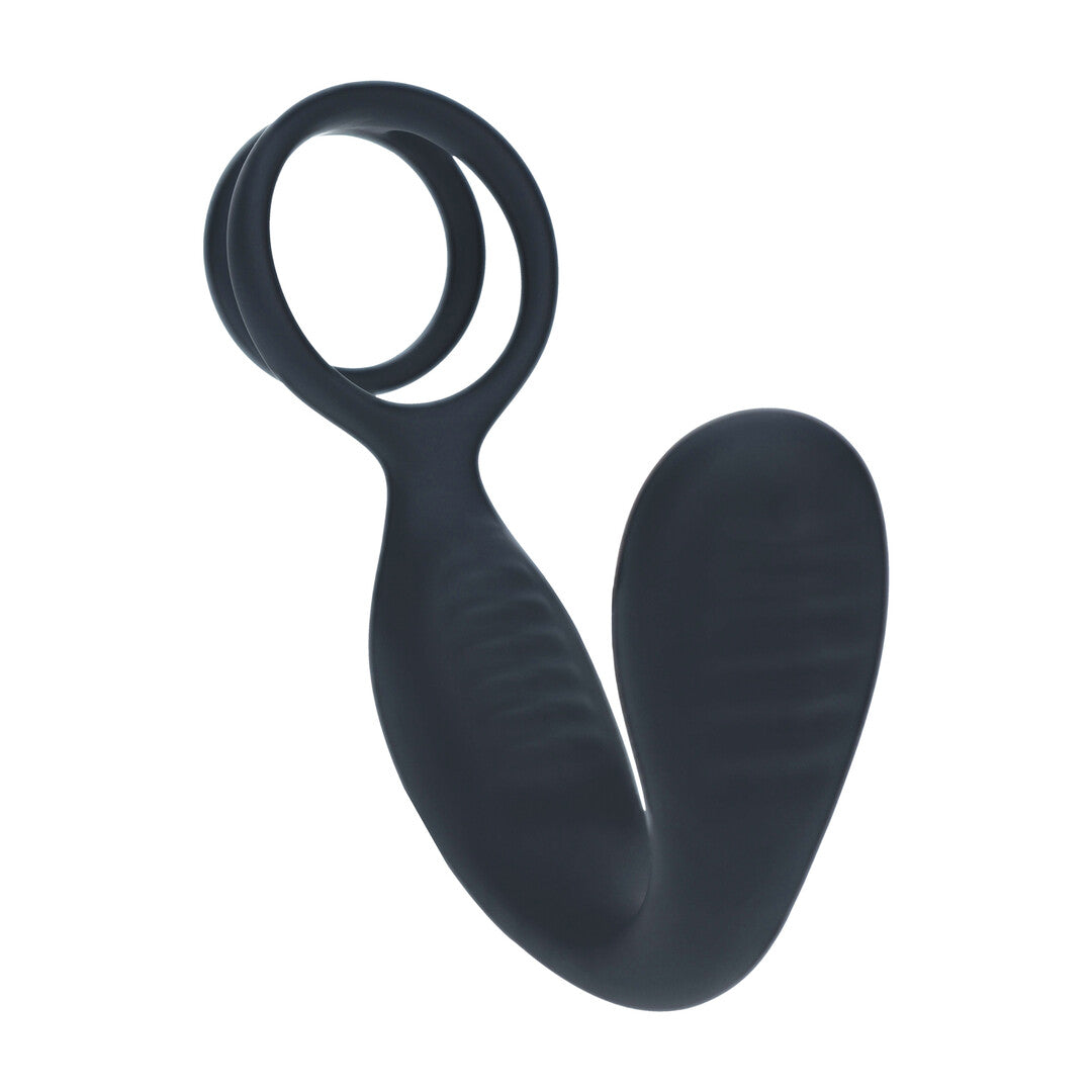 Vibrerende Siliconen Prostaatstimulator met Cock- en Ballring - Zwart