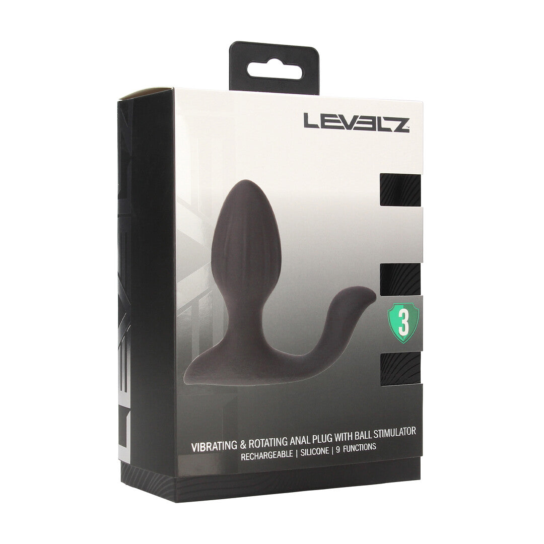 Vibrerende en Draaiende Siliconen Anale Plug met Bal Stimulator - Zwart