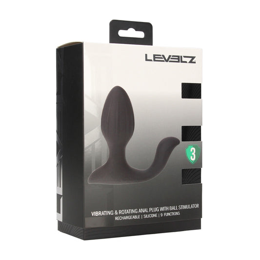 Vibrerende en Draaiende Siliconen Anale Plug met Bal Stimulator - Zwart