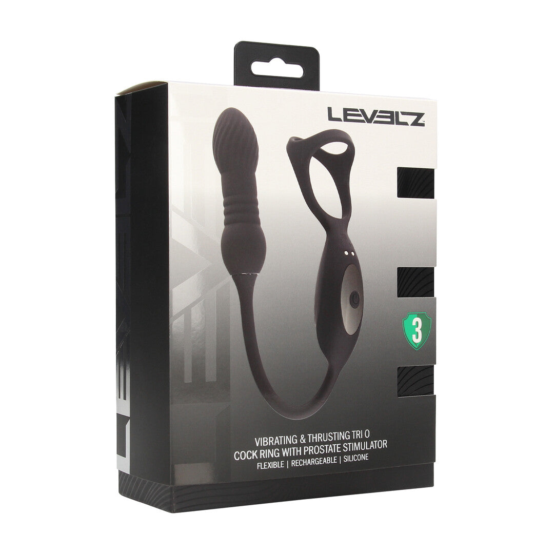 Vibrerende en Duwende Silicone Tri O Cockring met Prostaat Stimulator - Zwart