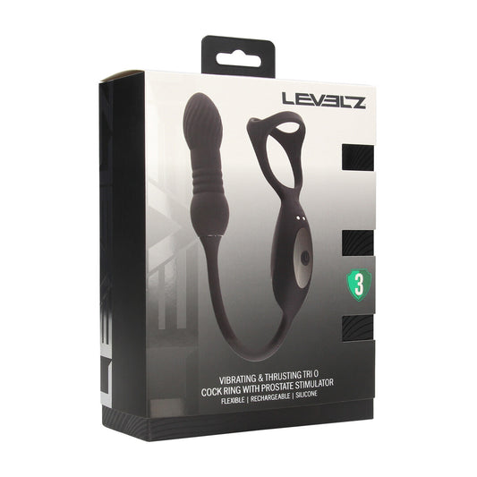 Vibrerende en Duwende Silicone Tri O Cockring met Prostaat Stimulator - Zwart