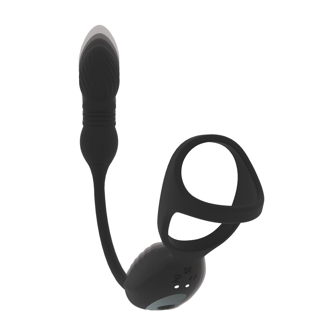 Vibrerende en Duwende Silicone Tri O Cockring met Prostaat Stimulator - Zwart