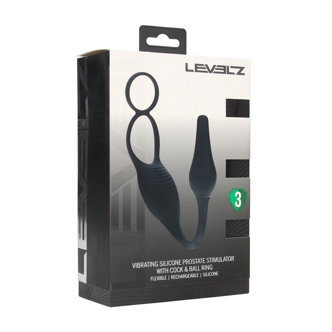 Vibrerende Siliconen Prostaat Stimulator met Cock- en Ballring - Zwart