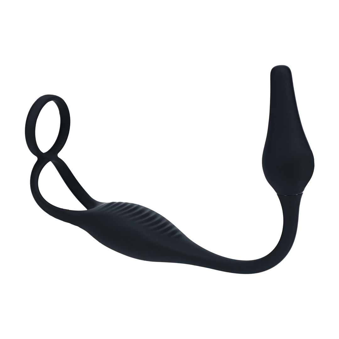 Vibrerende Siliconen Prostaat Stimulator met Cock- en Ballring - Zwart