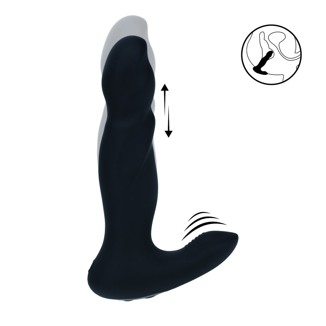 Vibrerende en Duwende Siliconen Prostaatmassager - Zwart