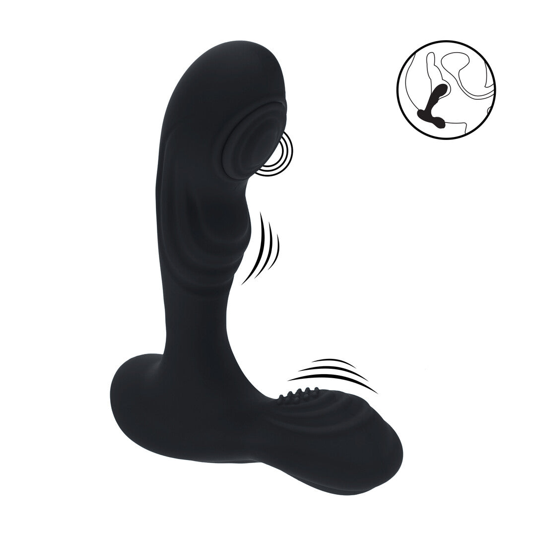 Vibrerende en Tikken Siliconen Prostaat Massager met Bal Stimulator - Zwart