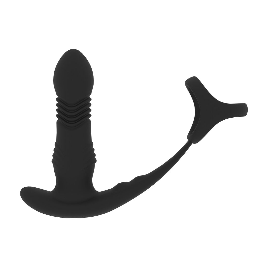 Vibrerende en Duwende Siliconen Prostaatmassager met Tri O Cockring - Zwart