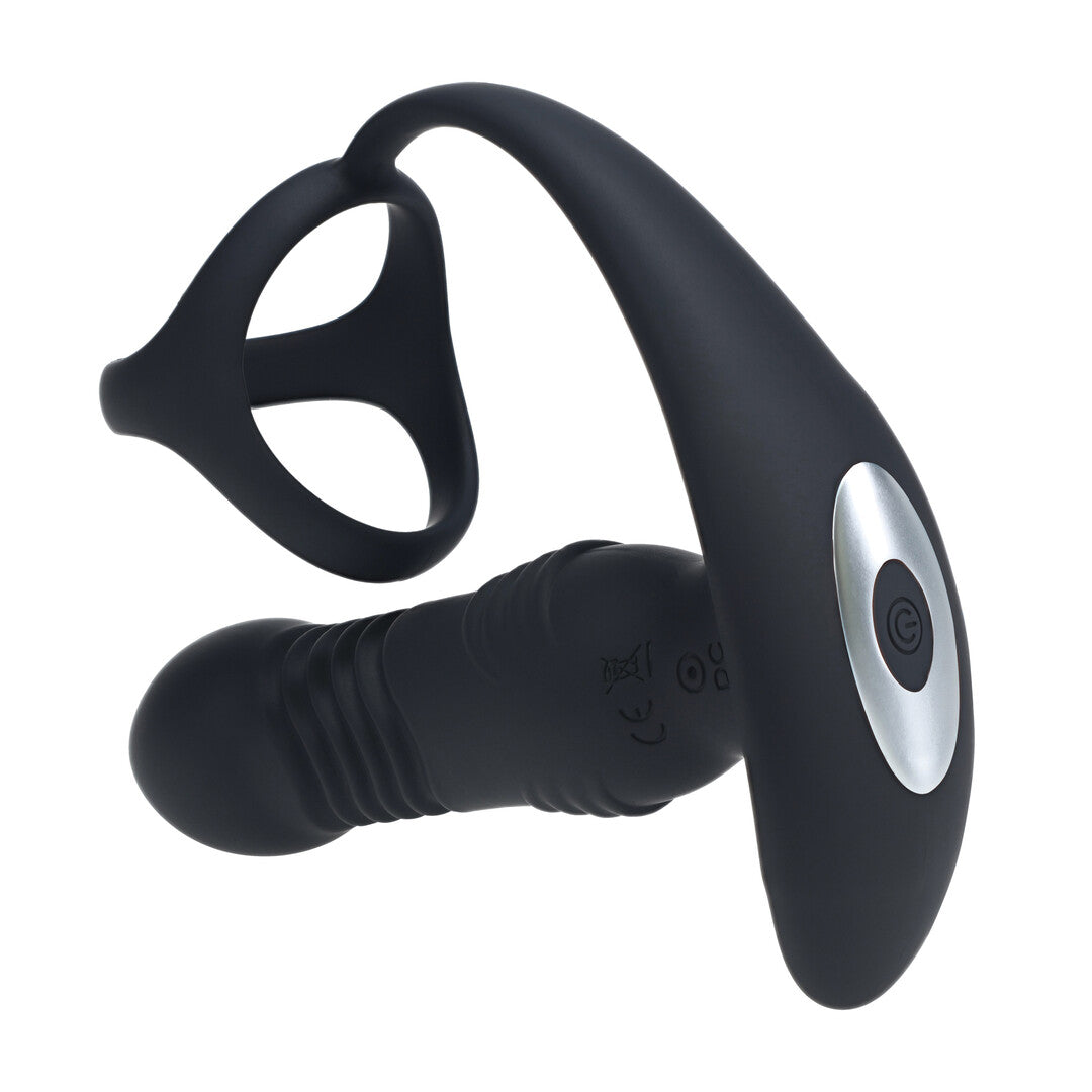 Vibrerende en Duwende Siliconen Prostaatmassager met Tri O Cockring - Zwart