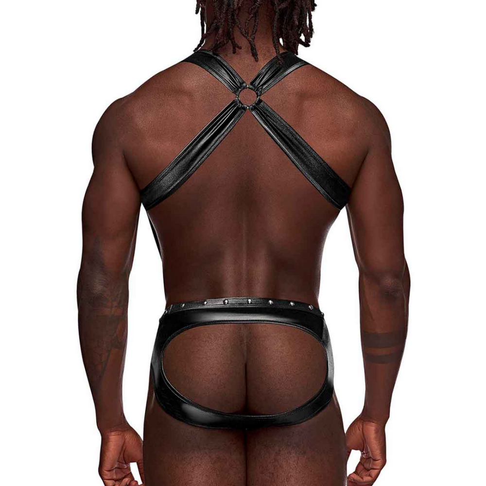 Uranus - Harness Style Open Back Jock Briefs met Suspender Straps - L/XL - Zwart