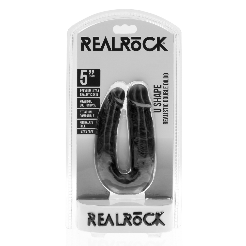 U Vormige Dubbele Dildo 5 / 12,7 cm - Zwart