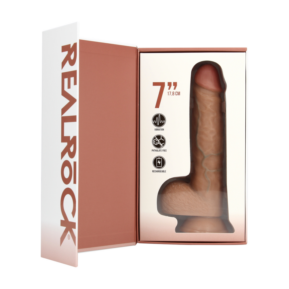 Vibrerende Reguliere Rechte Penis met Ballen - 7 / 18 cm - Tan