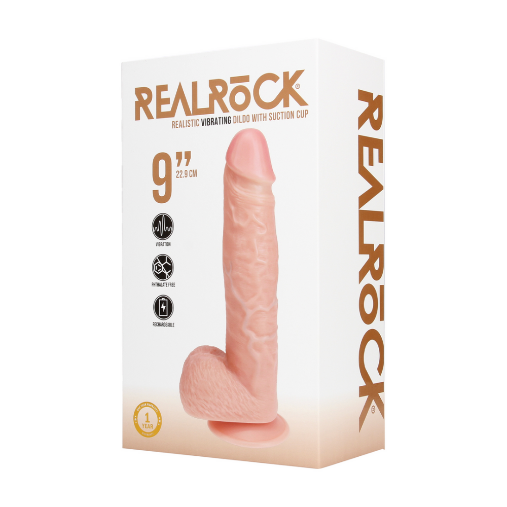 Vibrerende Reguliere Rechte Penis met Ballen - 9 / 23 cm - Vlees