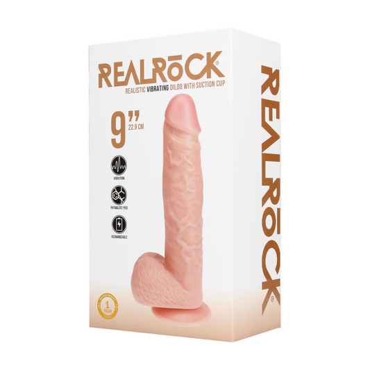 Vibrerende Reguliere Rechte Penis met Ballen - 9 / 23 cm - Vlees