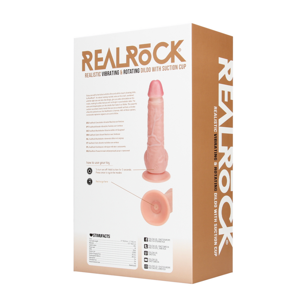 Vibrerende en Draaiende Rechte Cock met Ballen - 8 / 20,5 cm - Vlees