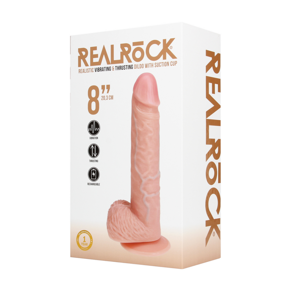 Vibrerende en Duwende Rechte Penis met Ballen - 8 / 20,5 cm - Vlees