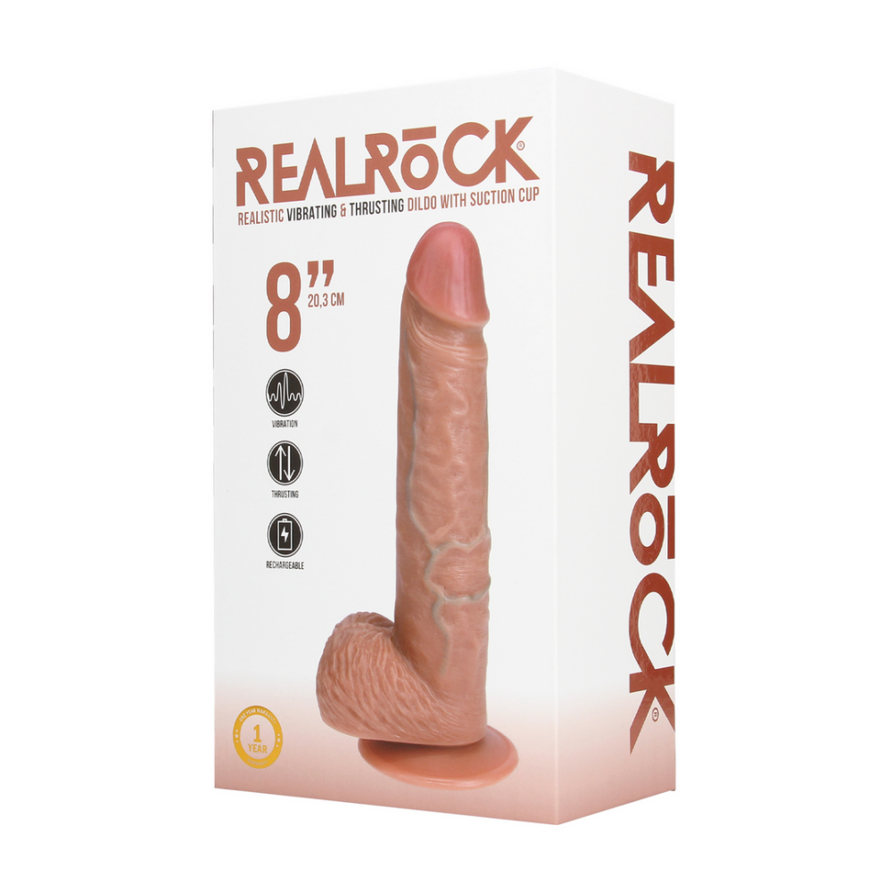 Vibrerende en Duwende Rechte Penis met Ballen - 8 / 20,5 cm - Tan