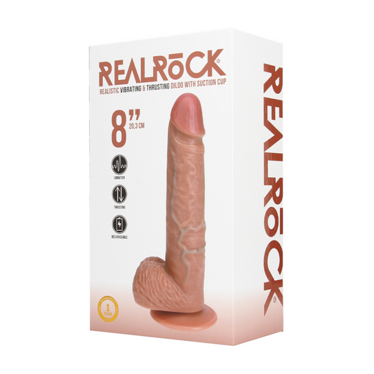 Vibrerende en Duwende Rechte Penis met Ballen - 8 / 20,5 cm - Tan