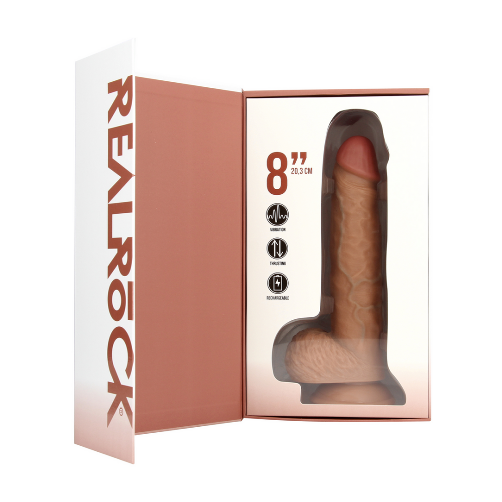 Vibrerende en Duwende Rechte Penis met Ballen - 8 / 20,5 cm - Tan