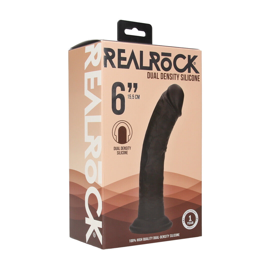 Dual Density Silicone Gebogen Realistische Dildo met Zuignap - 6 / 15,5 cm - Zwart