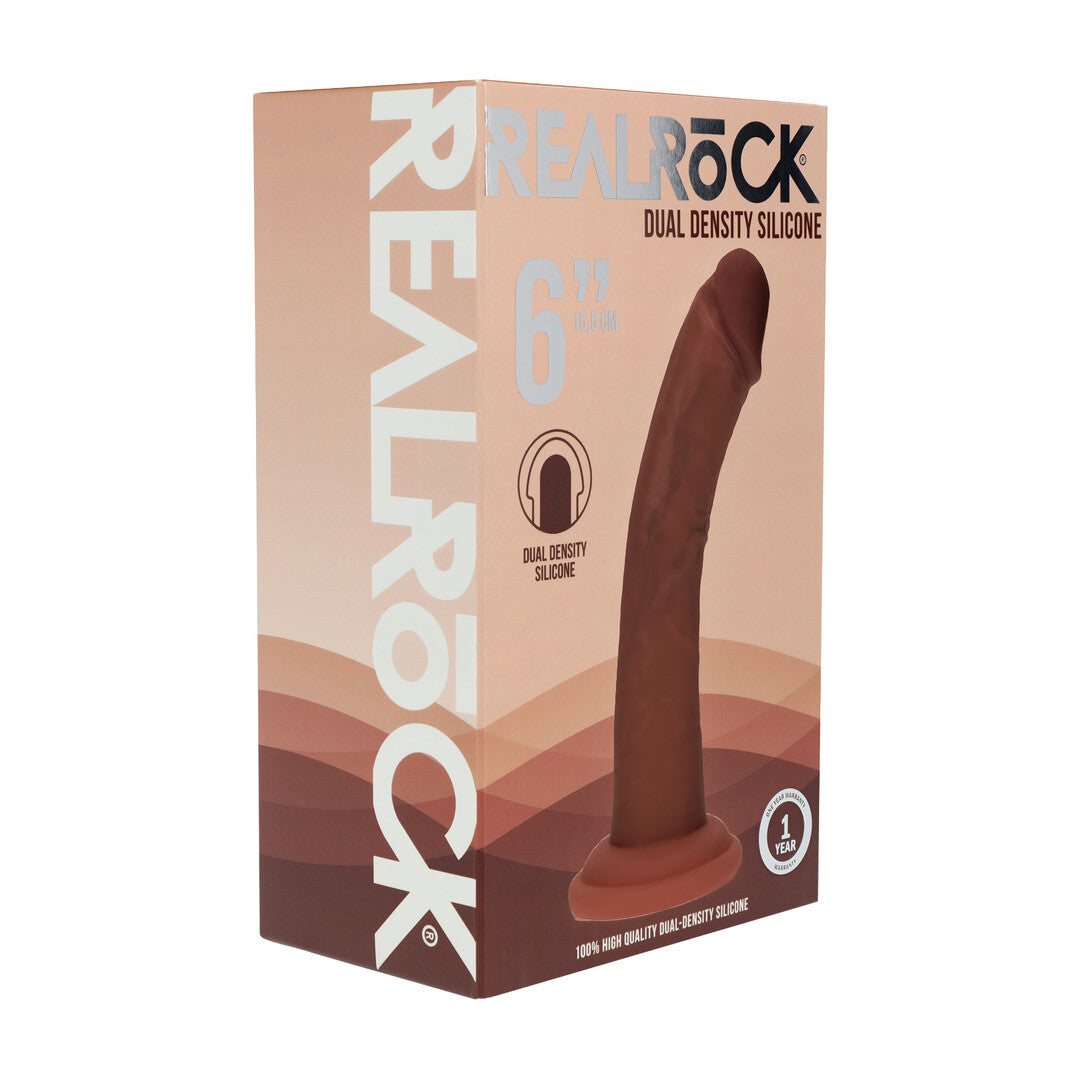 Dual Density Siliconen Gebogen Realistische Dildo met Zuignap - 6 / 15,5 cm - Bruin