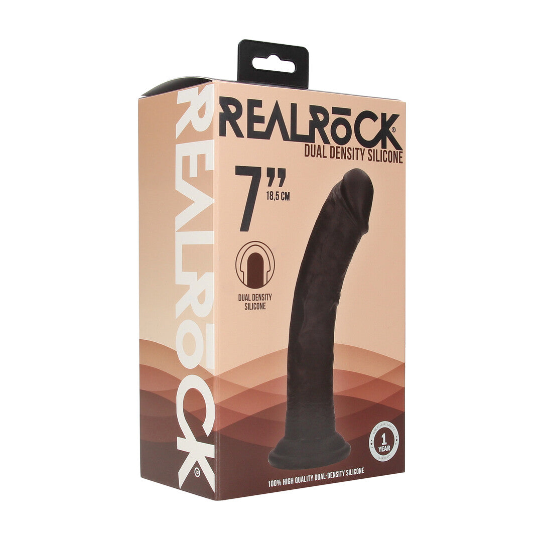 Dual Density Silicone Gebogen Realistische Dildo met Zuignap - 7 / 18,5 cm - Zwart