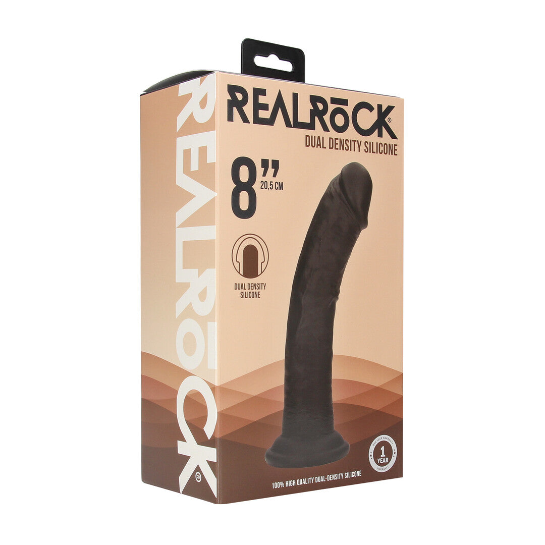 Dual Density Silicone Gebogen Realistische Dildo met Zuignap - 8 / 20,5 cm - Zwart