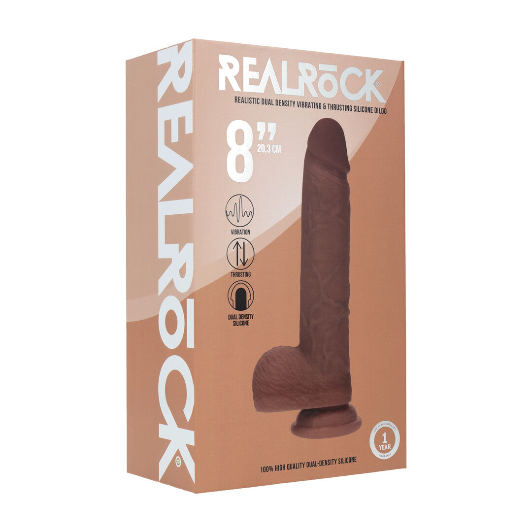 Dual Density Silicone Realistic Vibrating Thrusting Dildo with Balls - 8 / 20,3 cm - Brown