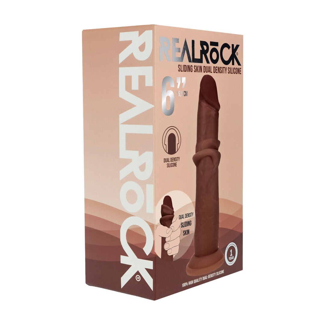 Dual Density Silicone Realistische Sliding Skin Dildo - 6 / 15,5 cm - Bruin