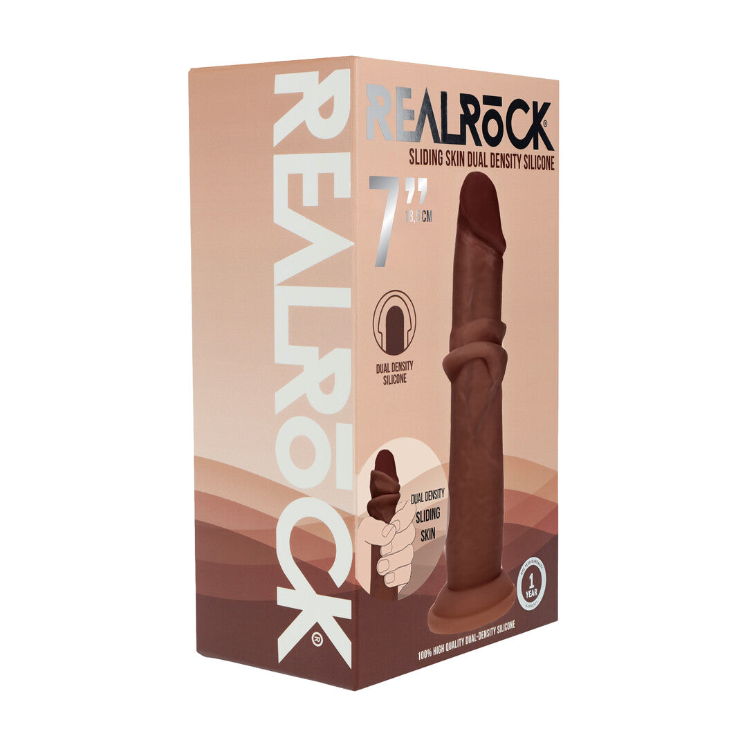Dual Density Silicone Realistische Glijdende Huid Dildo - 7 / 18,5 cm - Bruin